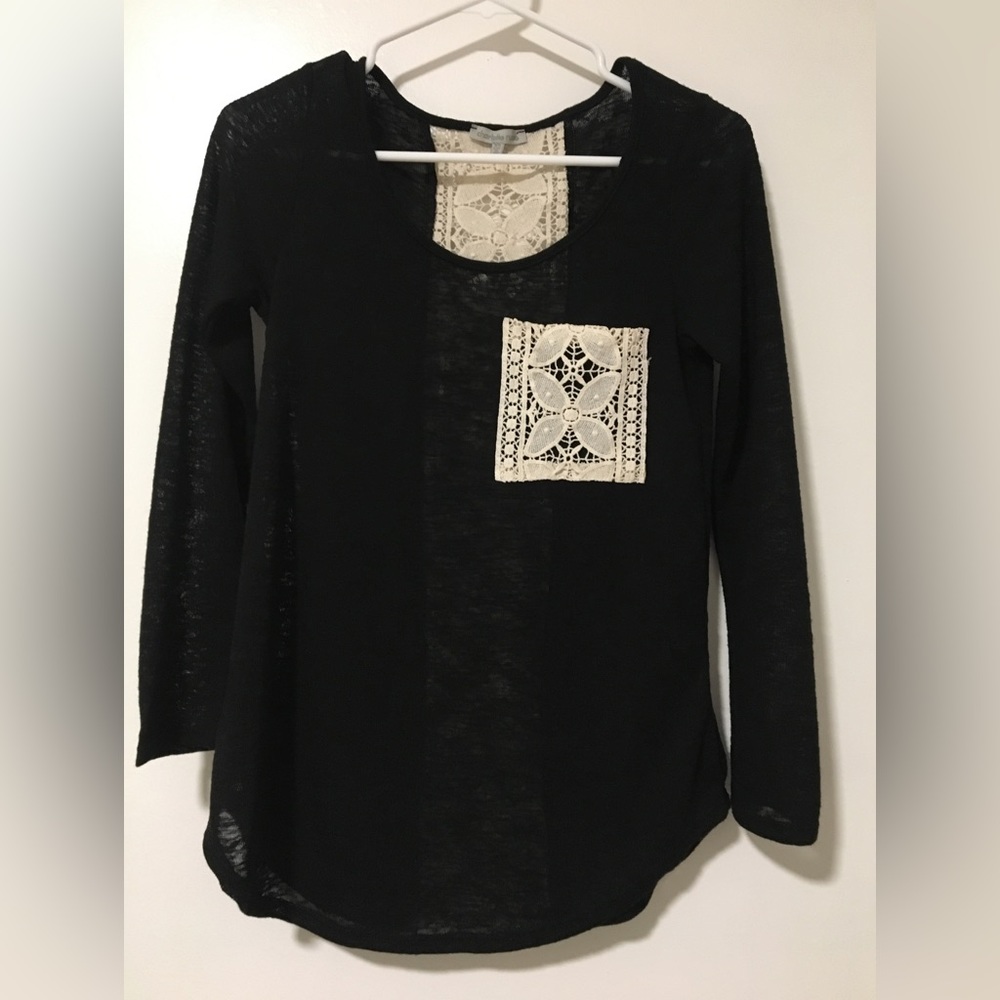 Charlotte Russe Black Heathered Crochet Lace Accent Top XS